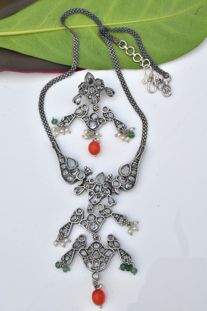 Tribal long necklace earrings set trlnes230986