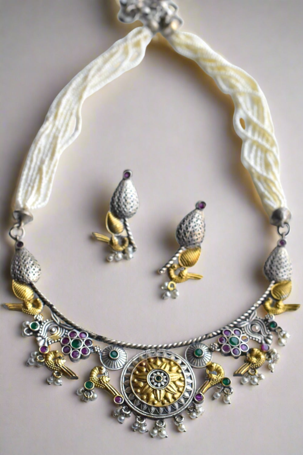 ruby green necklace set