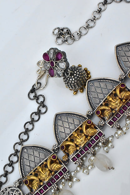 Tribal choker necklace earrings set trchnes230987