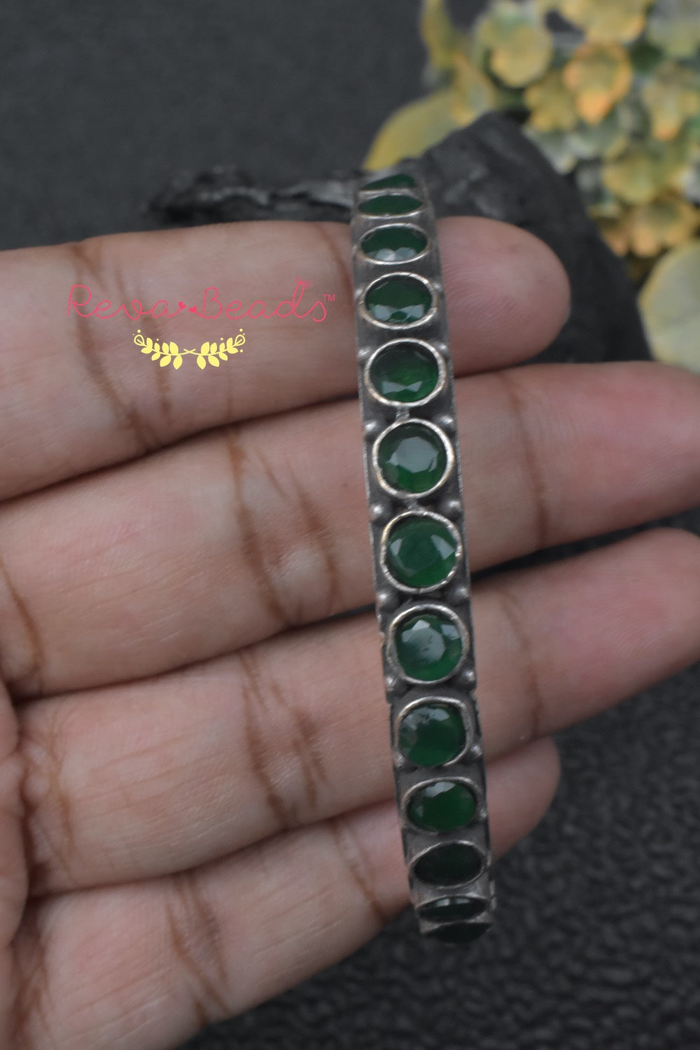 green stone bangle