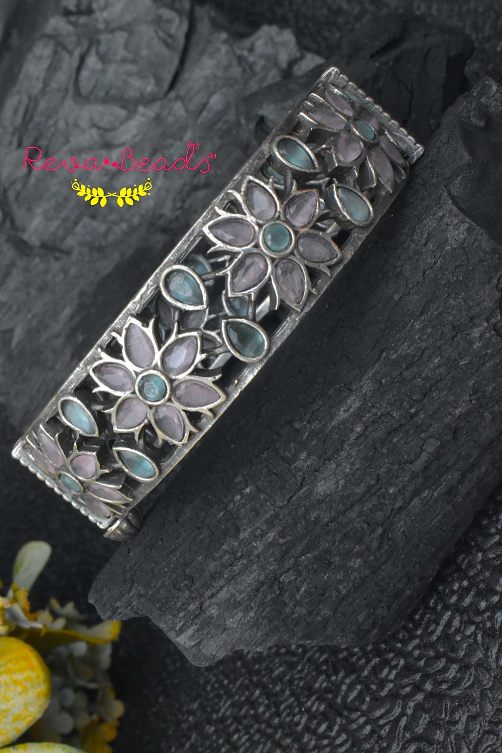 stone studded oxidised silver