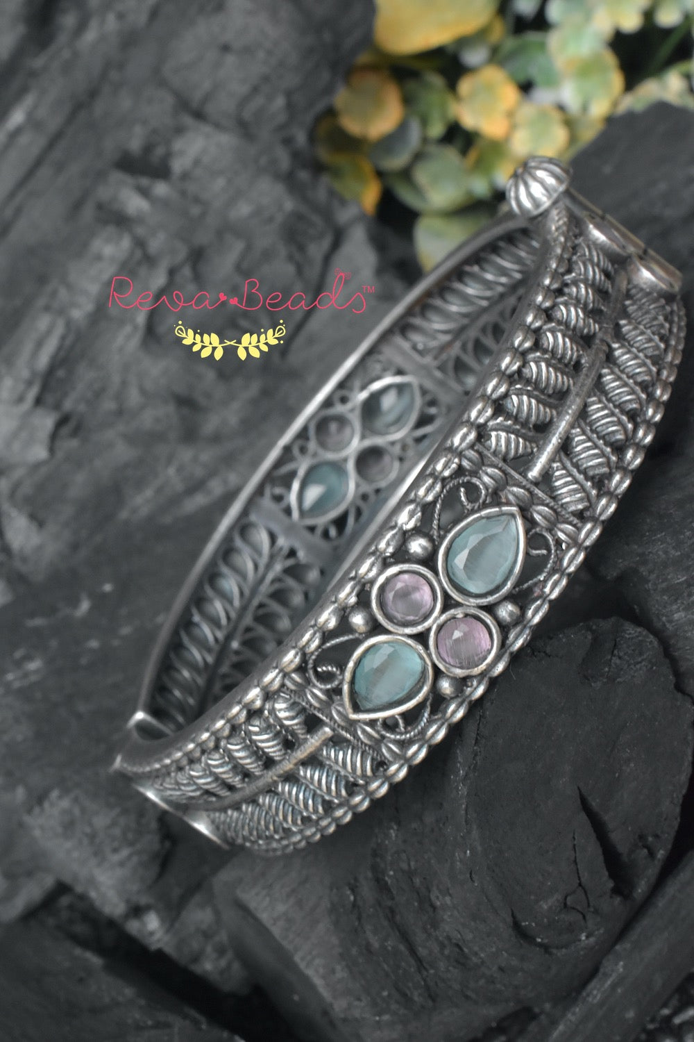 pastel stone silver bangle