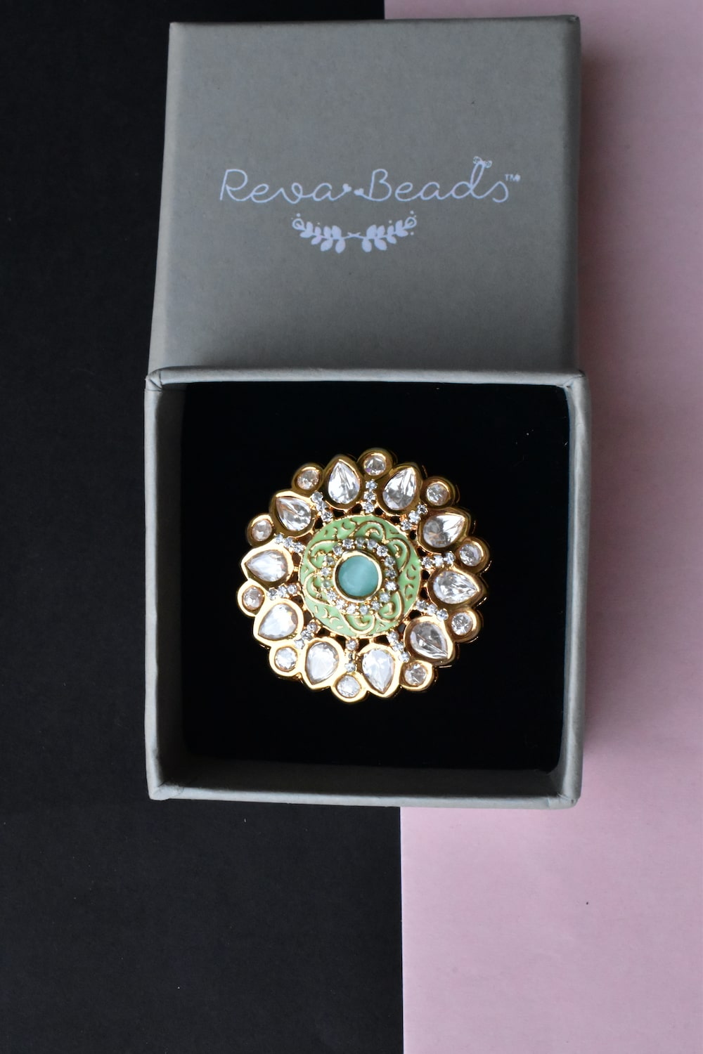 mint light green kundan finger ring