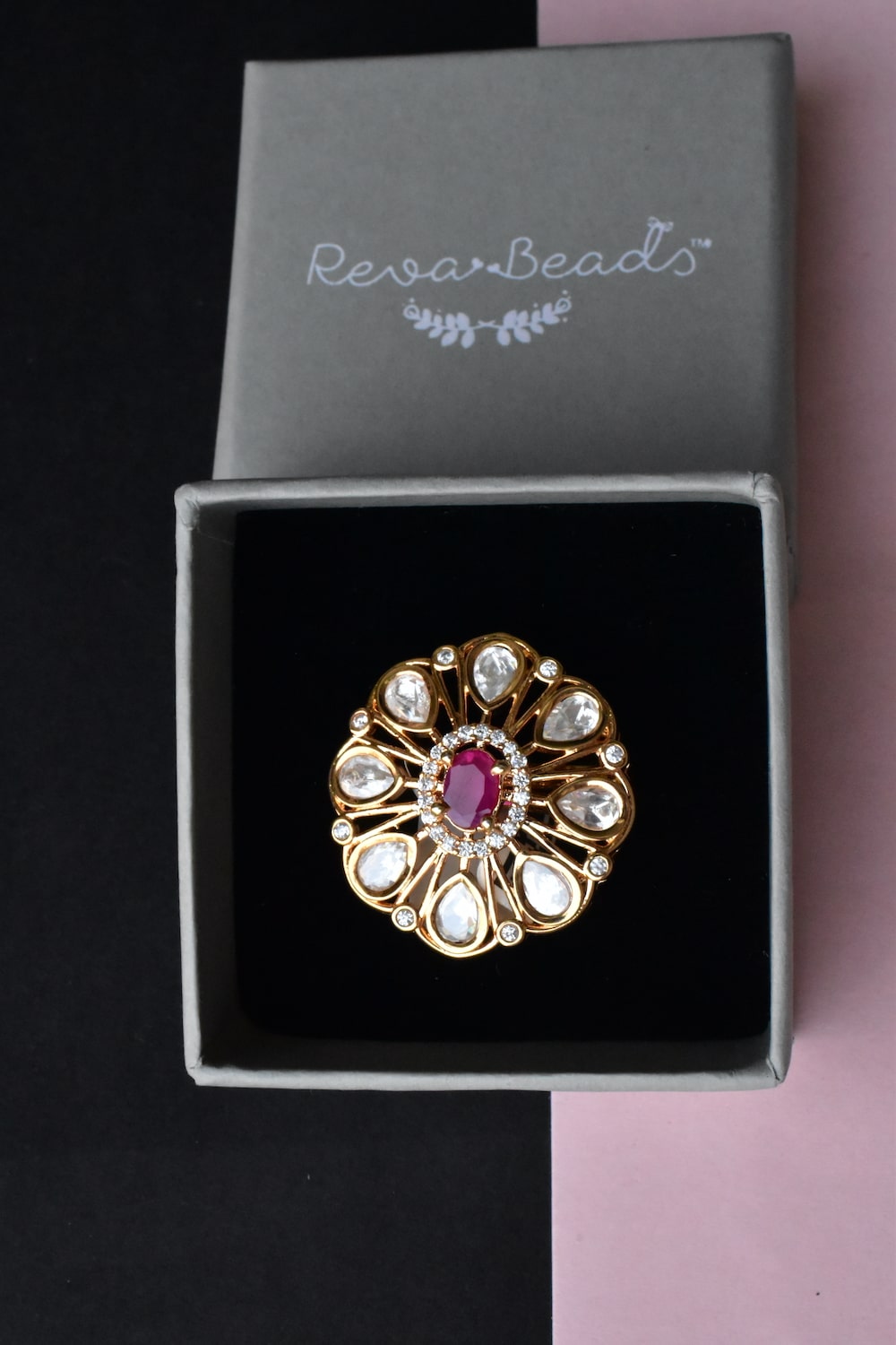 ruby kundan finger ring