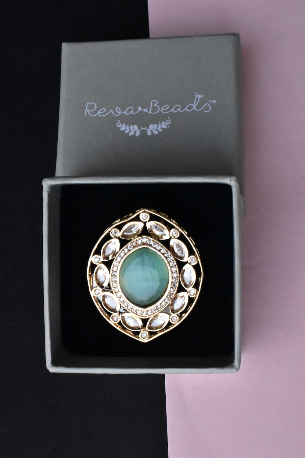 mint cz kundan finger ring