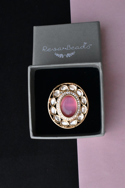 pink kundan finger ring