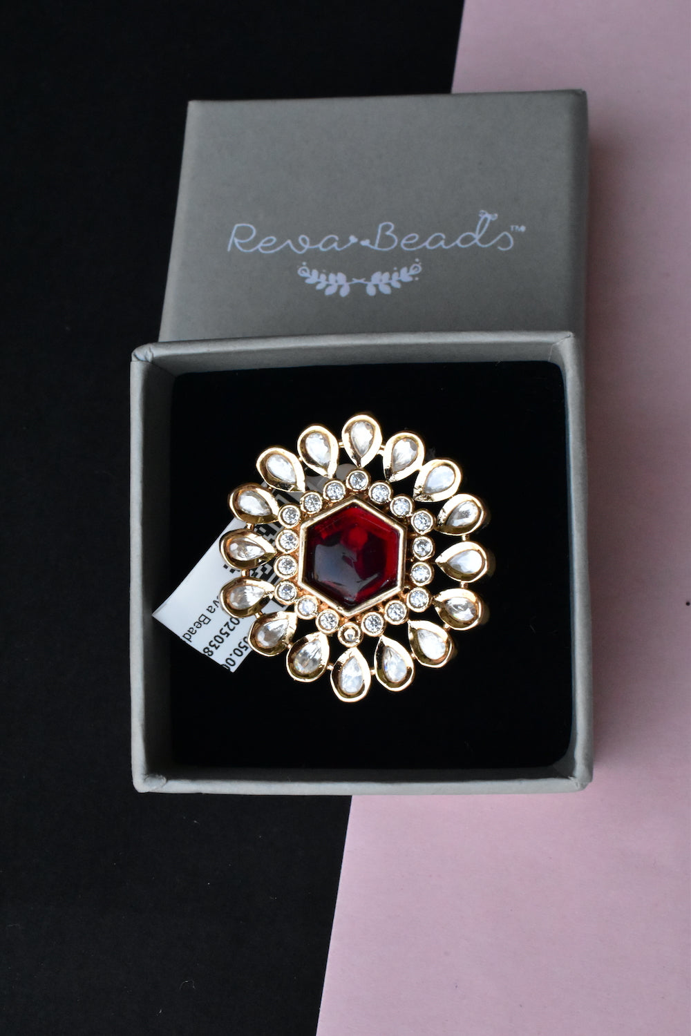 red kundan finger ring