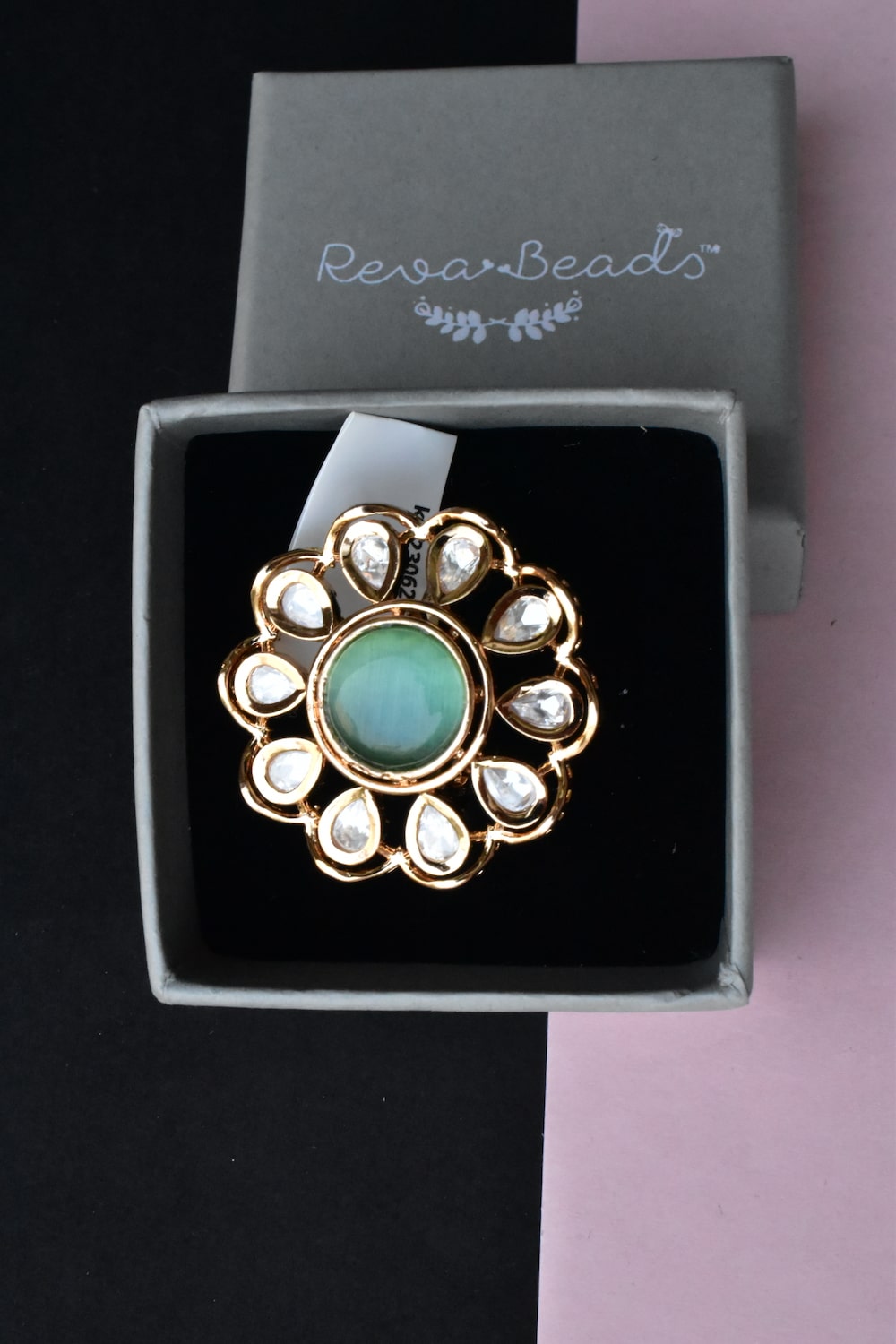 mint kundan finger ring