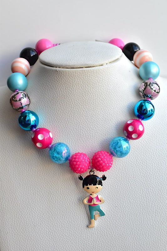 Yoga theme bubblegum bead necklace