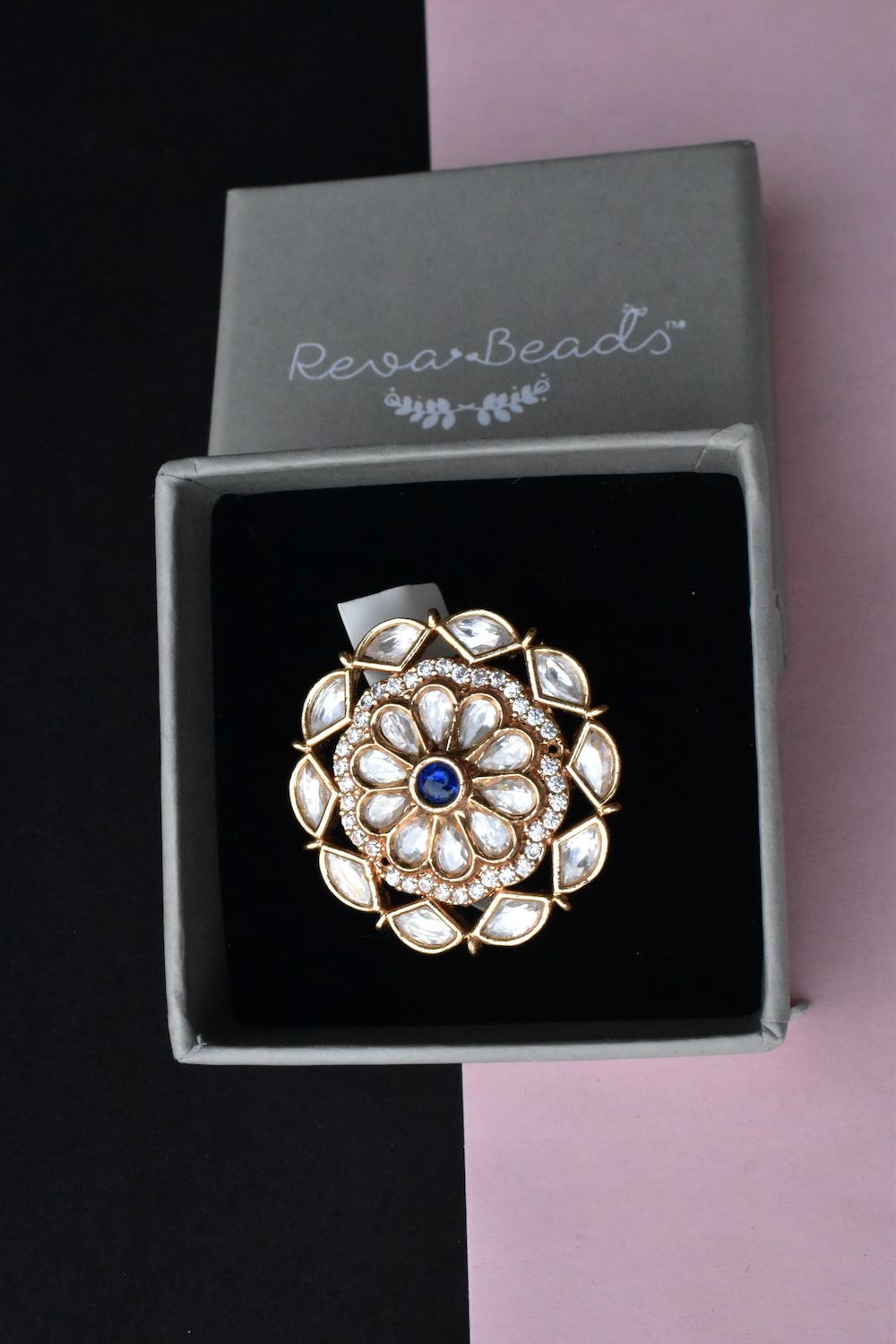 blue kundan finger ring