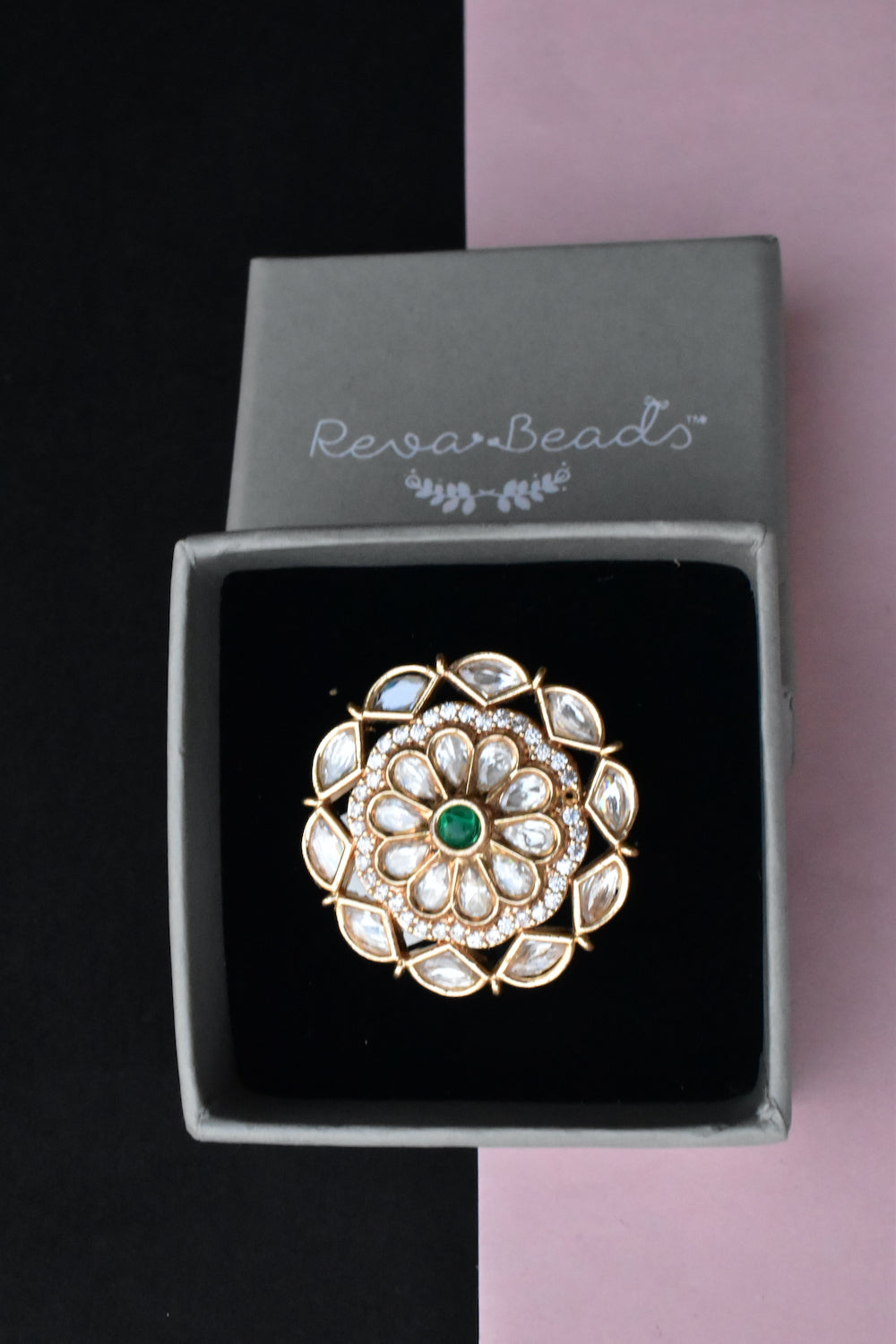 green kundan finger ring