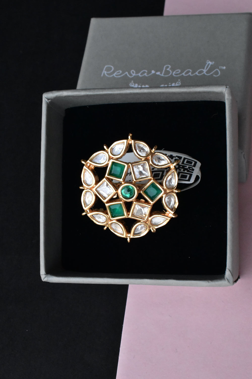 green kundan finger ring