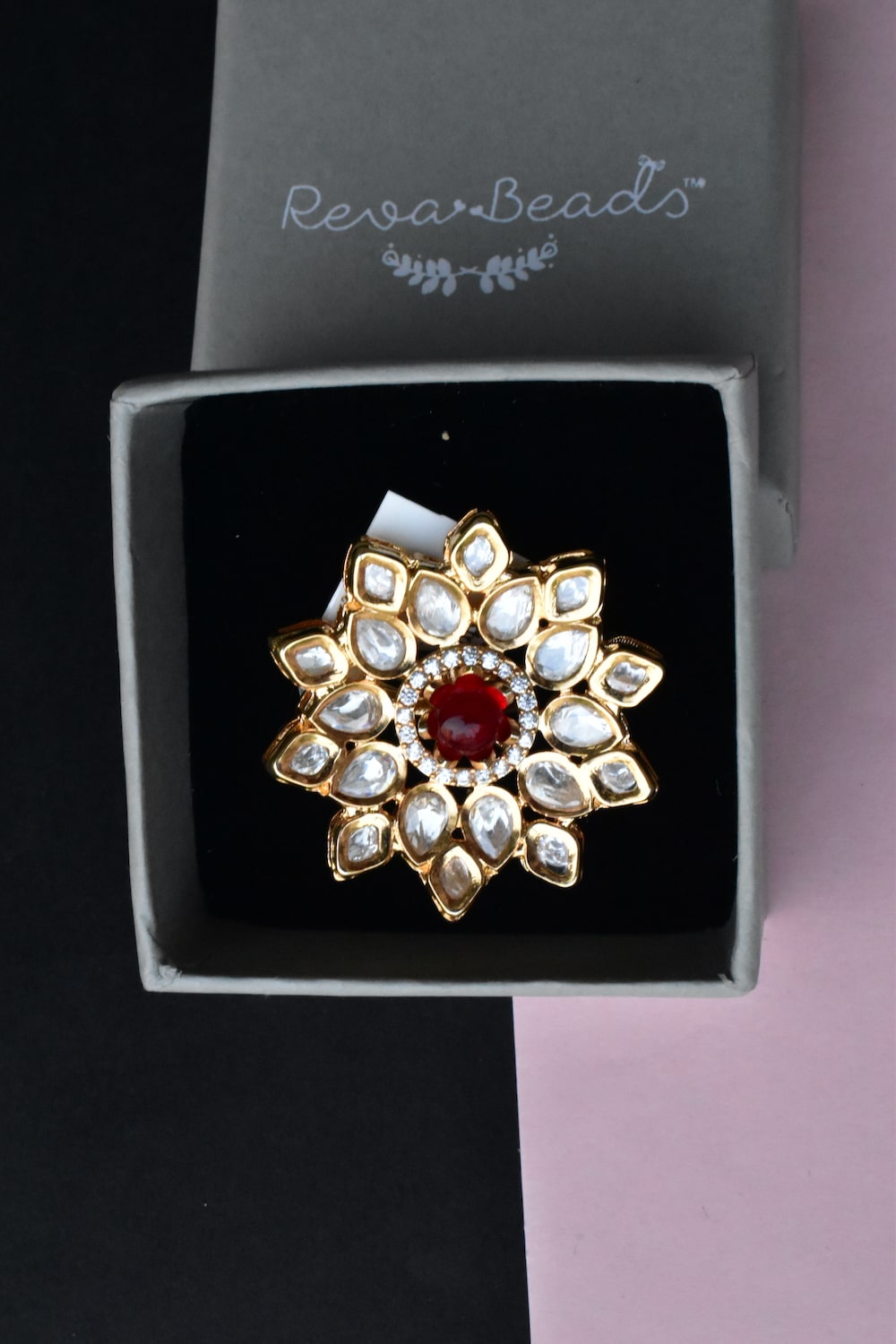 red kundan finger ring