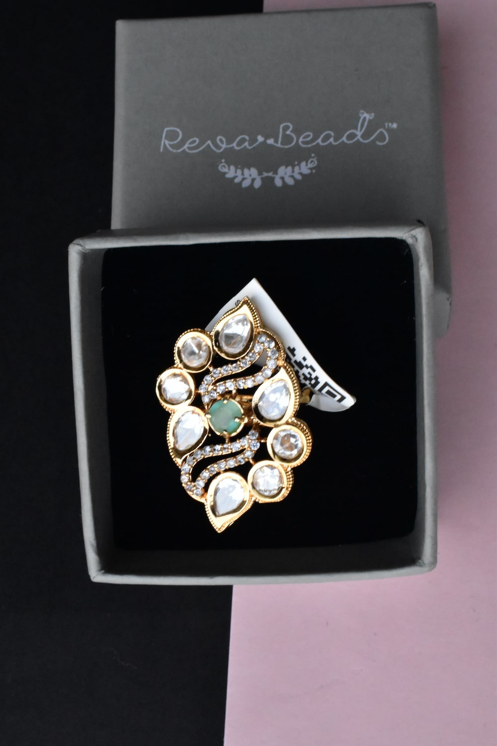 mint kundan finger ring