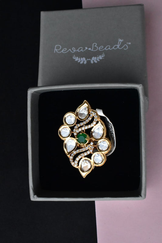green kundan finger ring