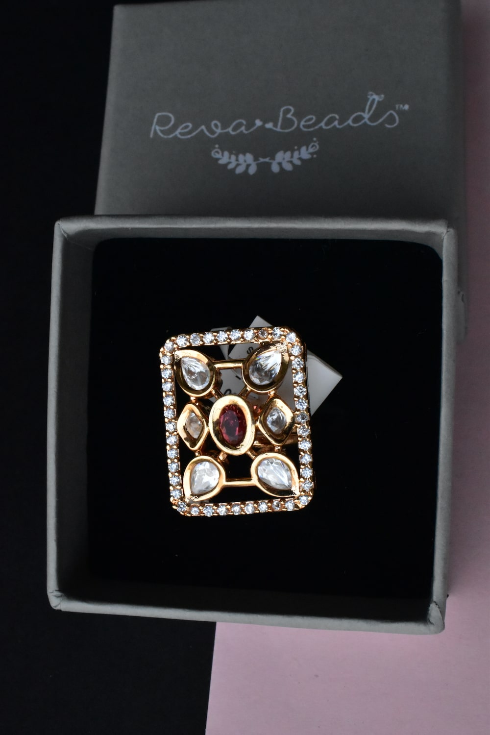 red kundan finger ring