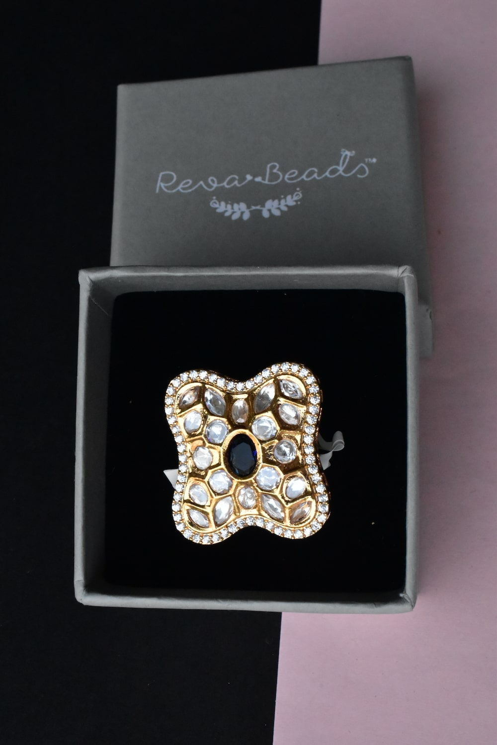 blue kundan finger ring