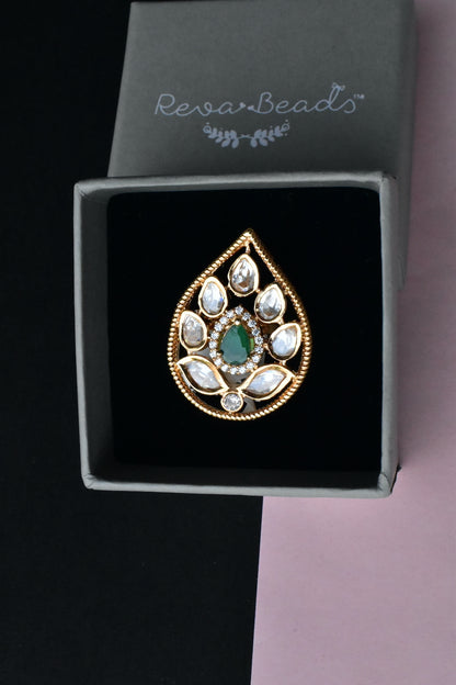 green kundan ring