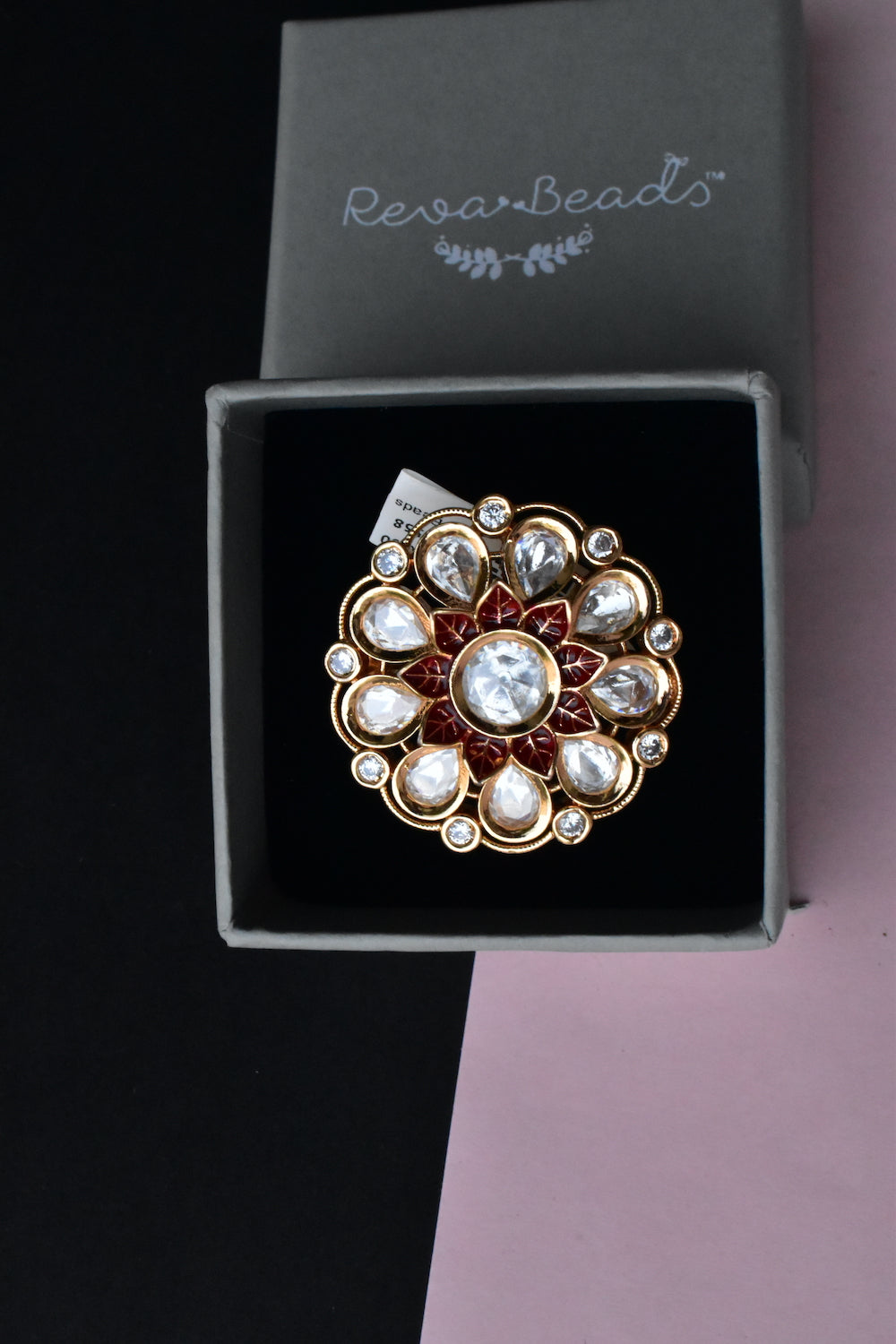 red kundan finger ring