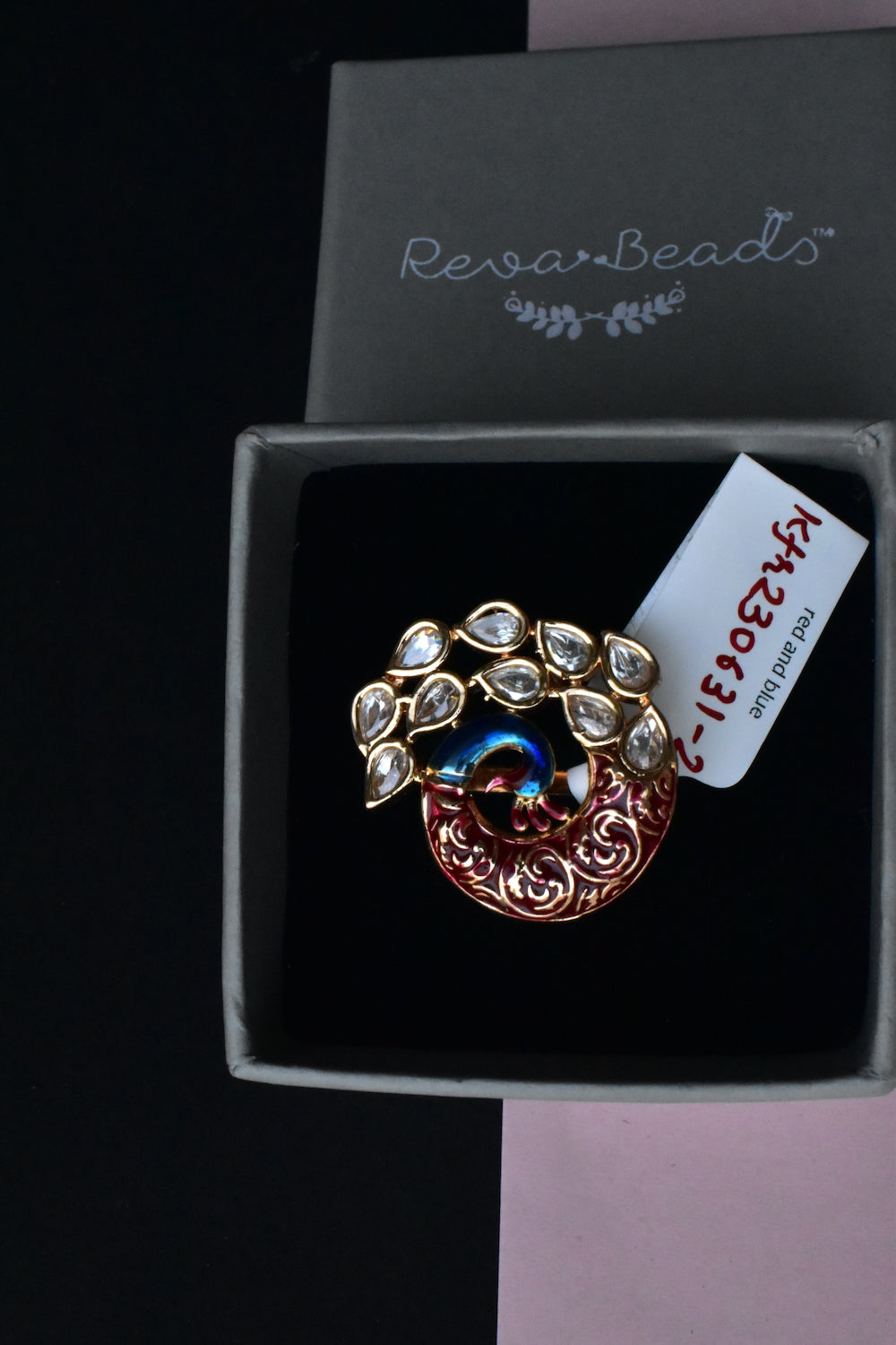 red and blue Kundan finger ring