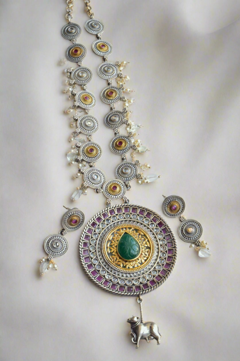 Tribal medium length necklace earrings set trcnes230978