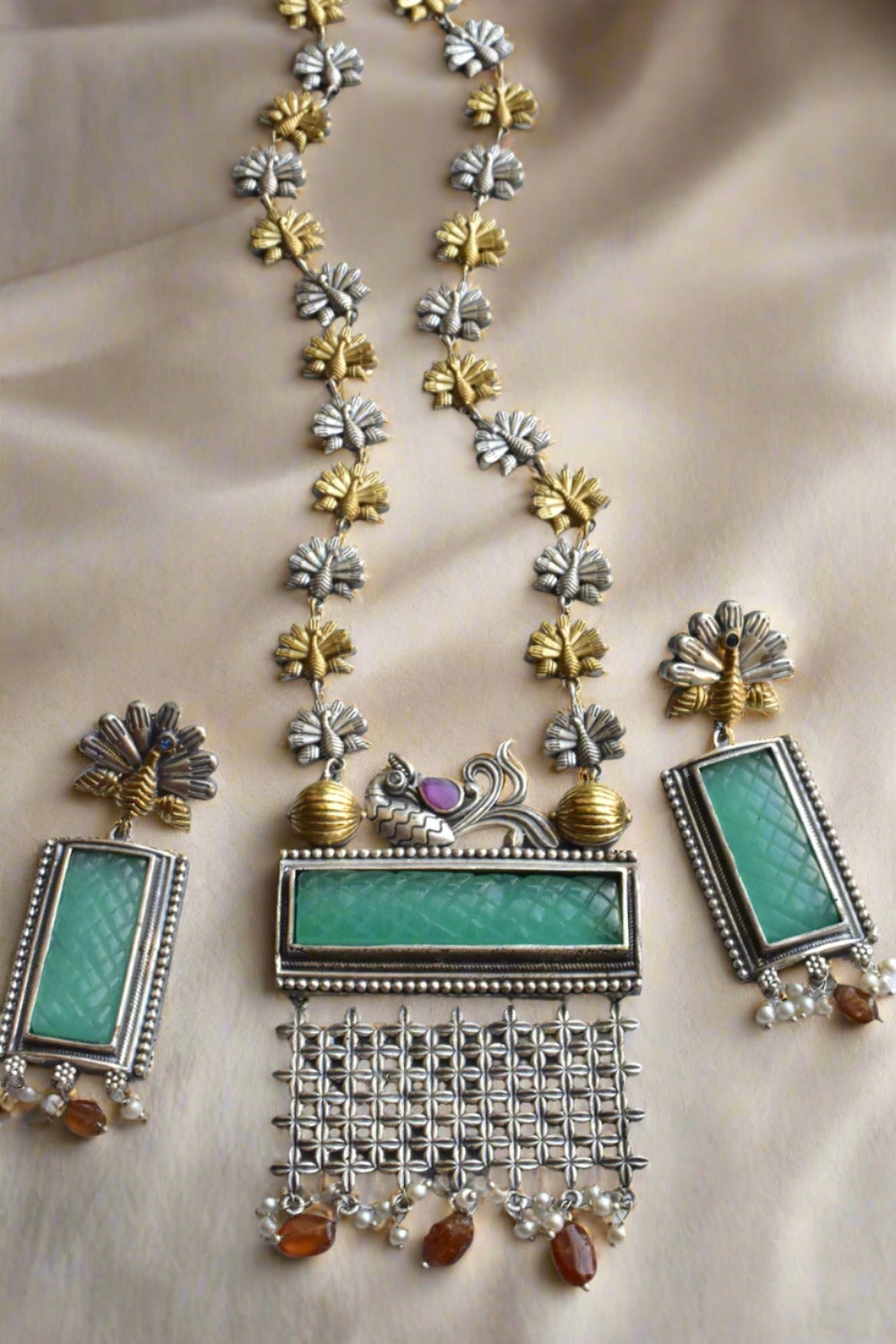 Tribal long necklace earrings set trlnes230981