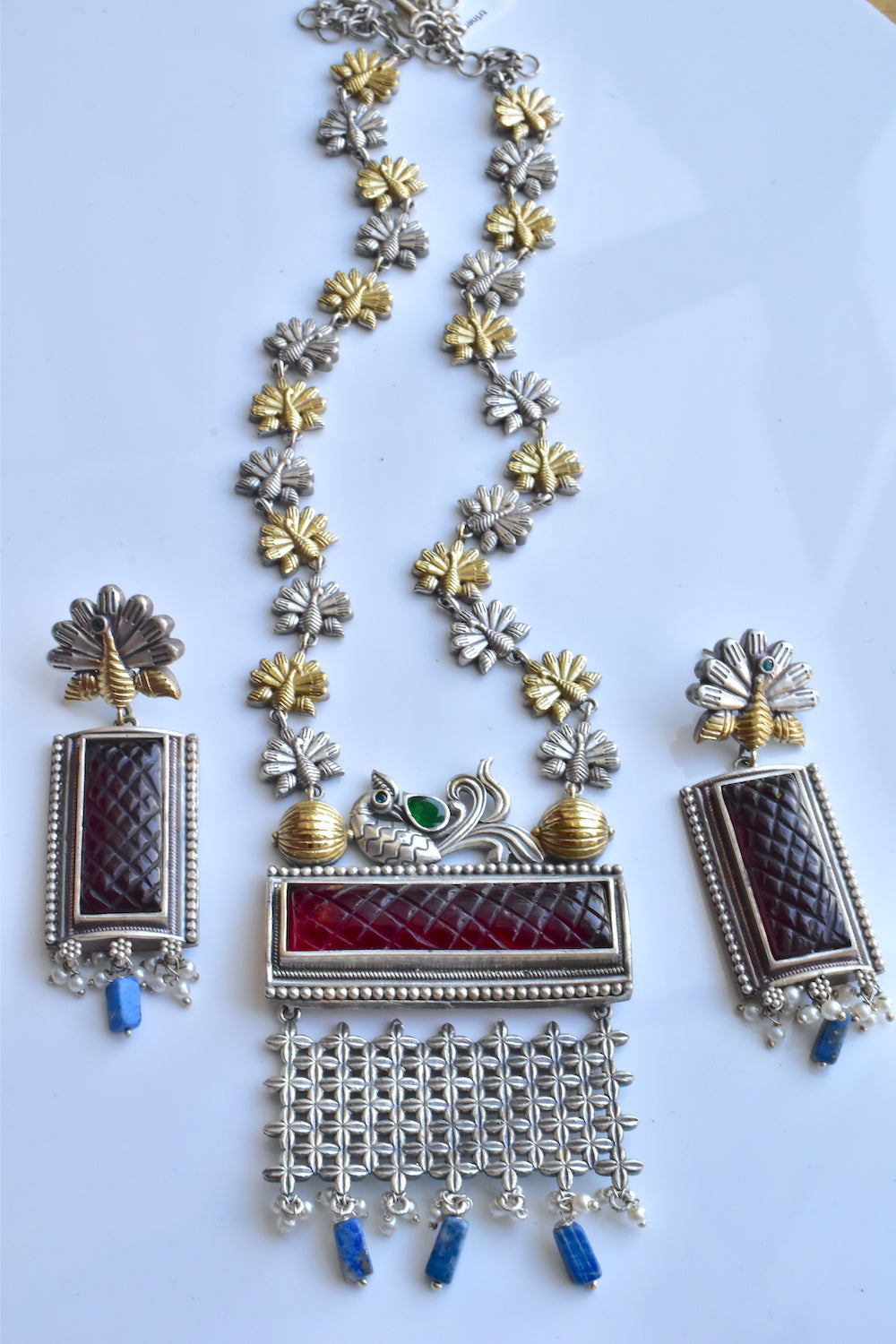 Tribal long necklace earrings set trlnes230981