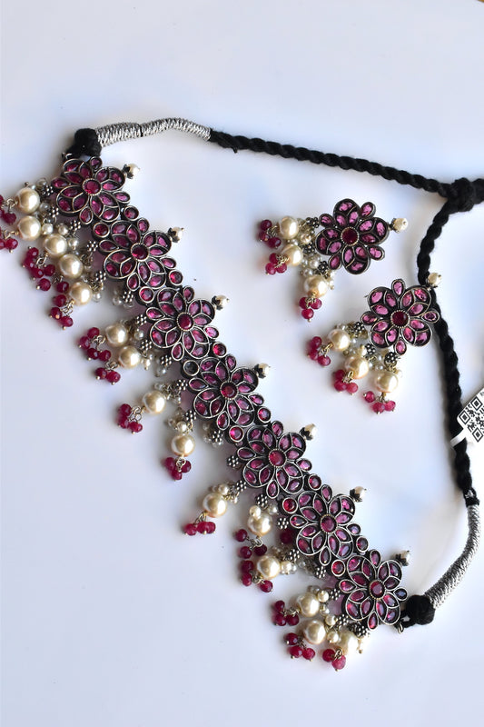 ruby tribal choker necklace set