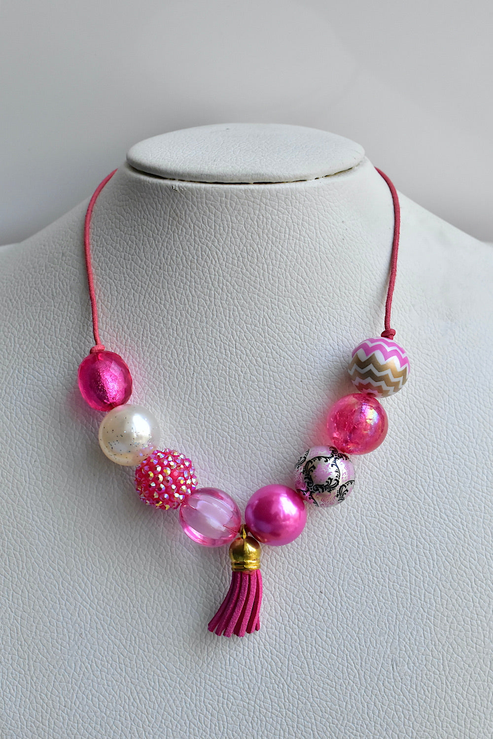 fuchsia pink tassel necklace