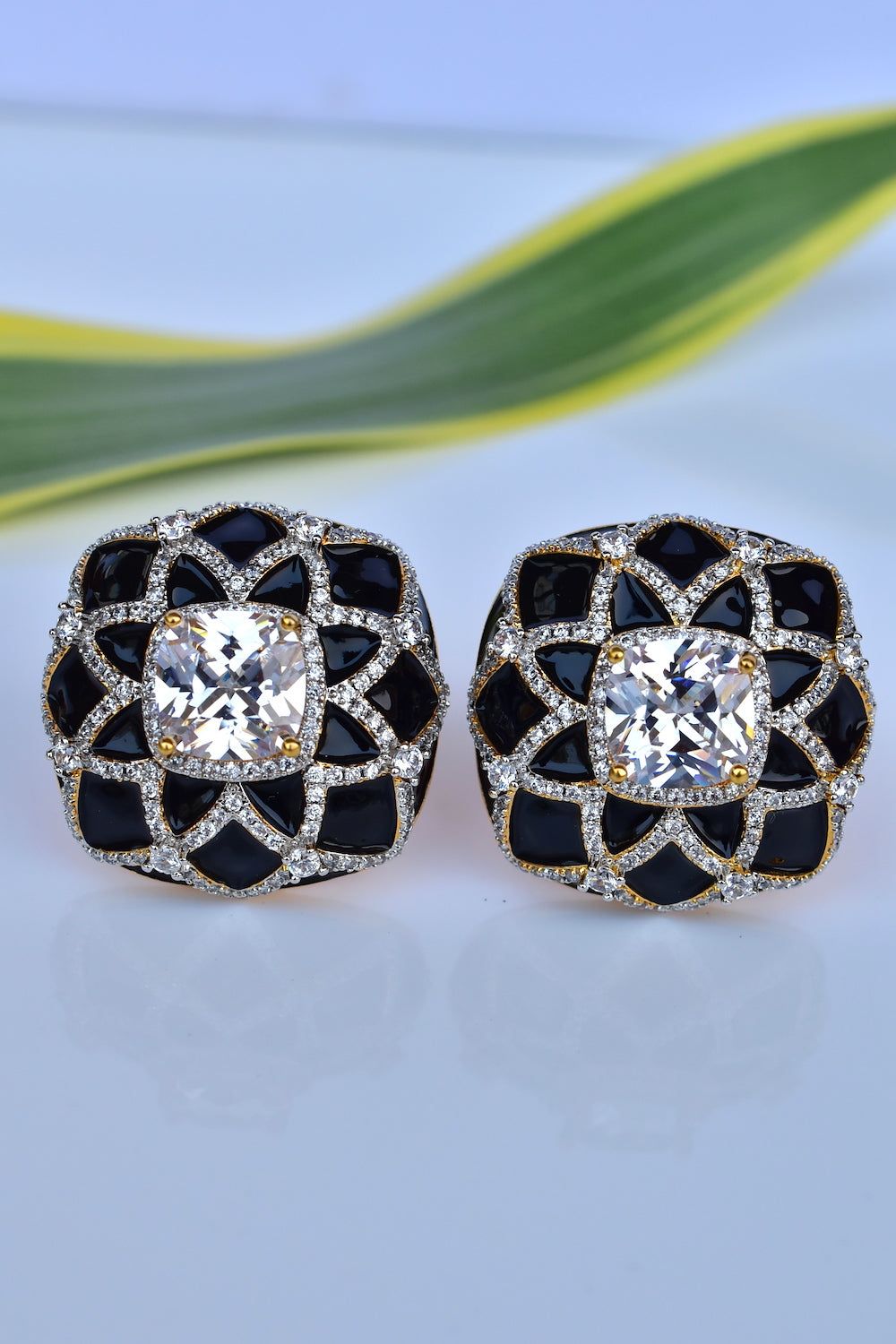 Meenakari black enamel ad gold polish earrings 230941