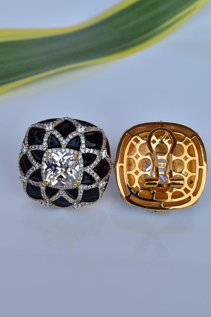 Meenakari black enamel ad gold polish earrings 230941