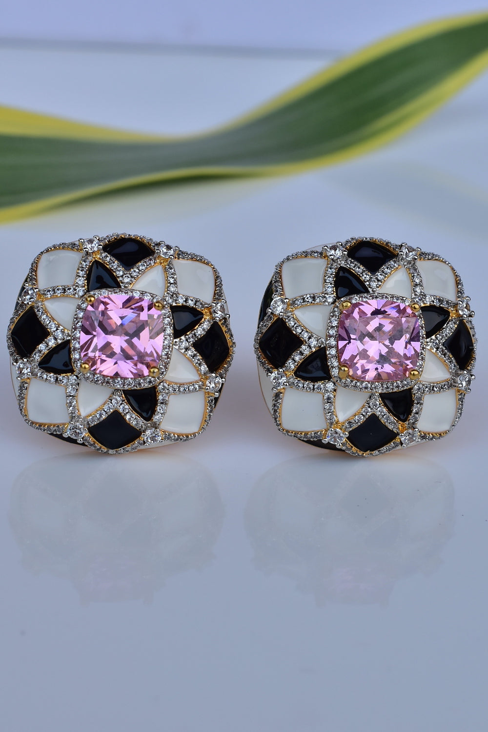 pink stone meenakri earrings