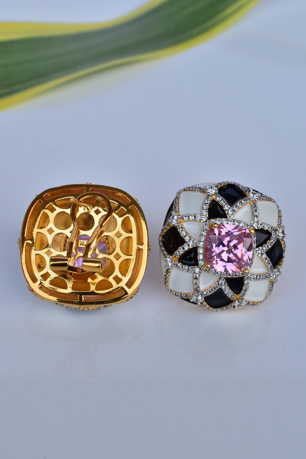 white black enamel earrings