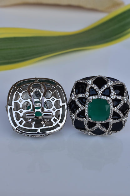 Meenakari black enamel ad silver polish earrings 230942
