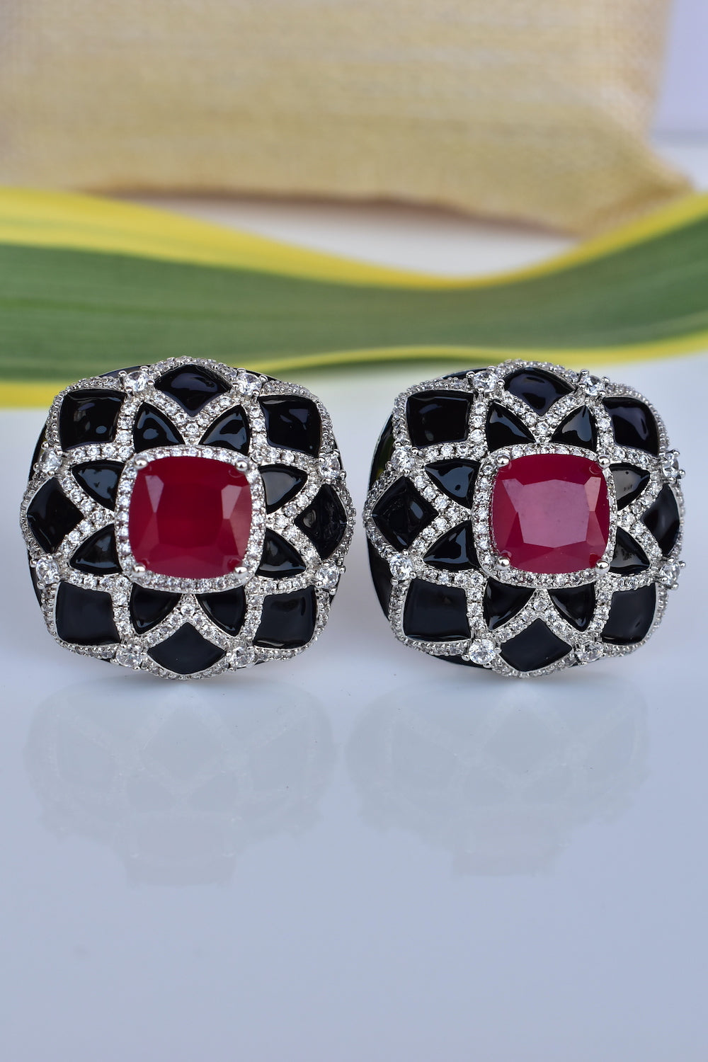 cz black enamel silver polish studs