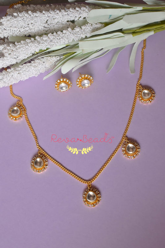 Kundan ad Gold Polish Polki Necklace Earrings Set kadgppnes230063