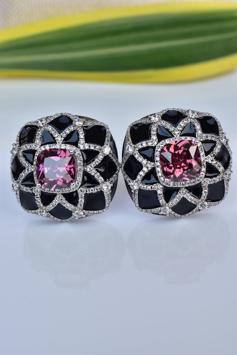garnet black cz stud earrings