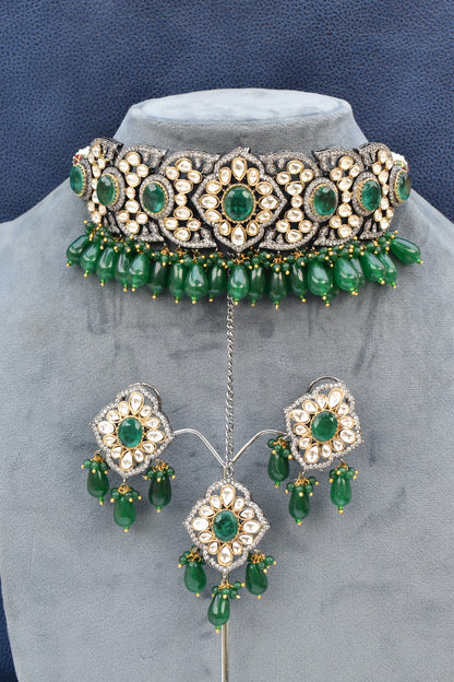 Kundan Choker Necklace Earrings Set kchnes230955