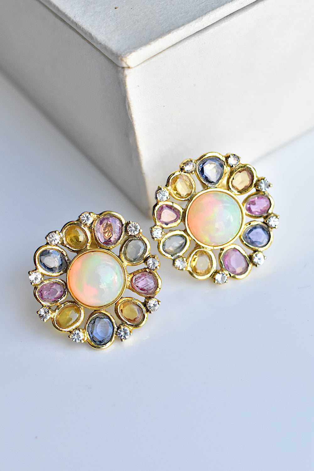 opal multi sapphire earrings