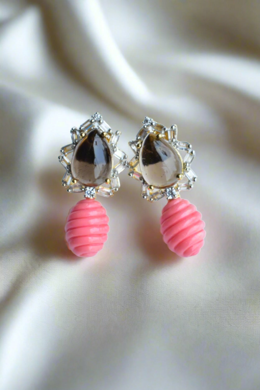 smokey quartz coral earrings