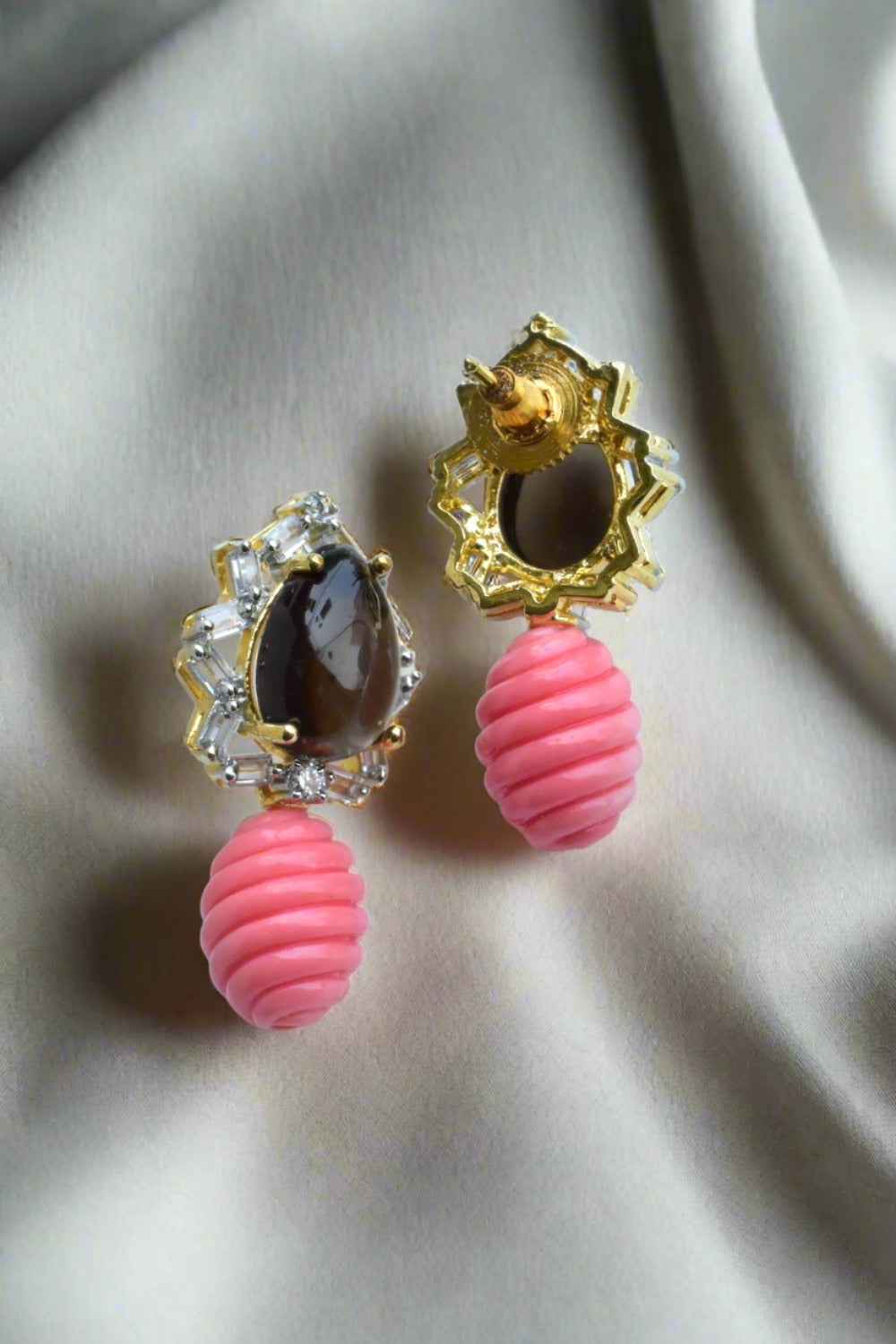 smokey quartz cz earrings