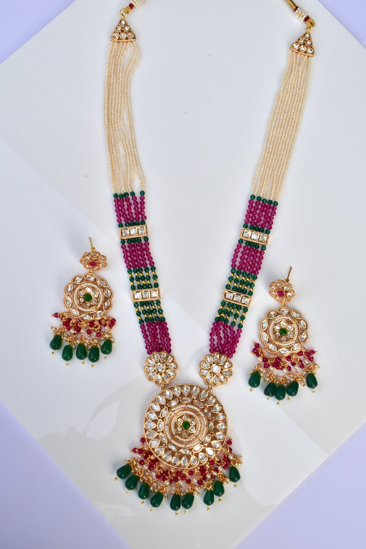 Kundan Long Necklace Earrings Set klnes230931