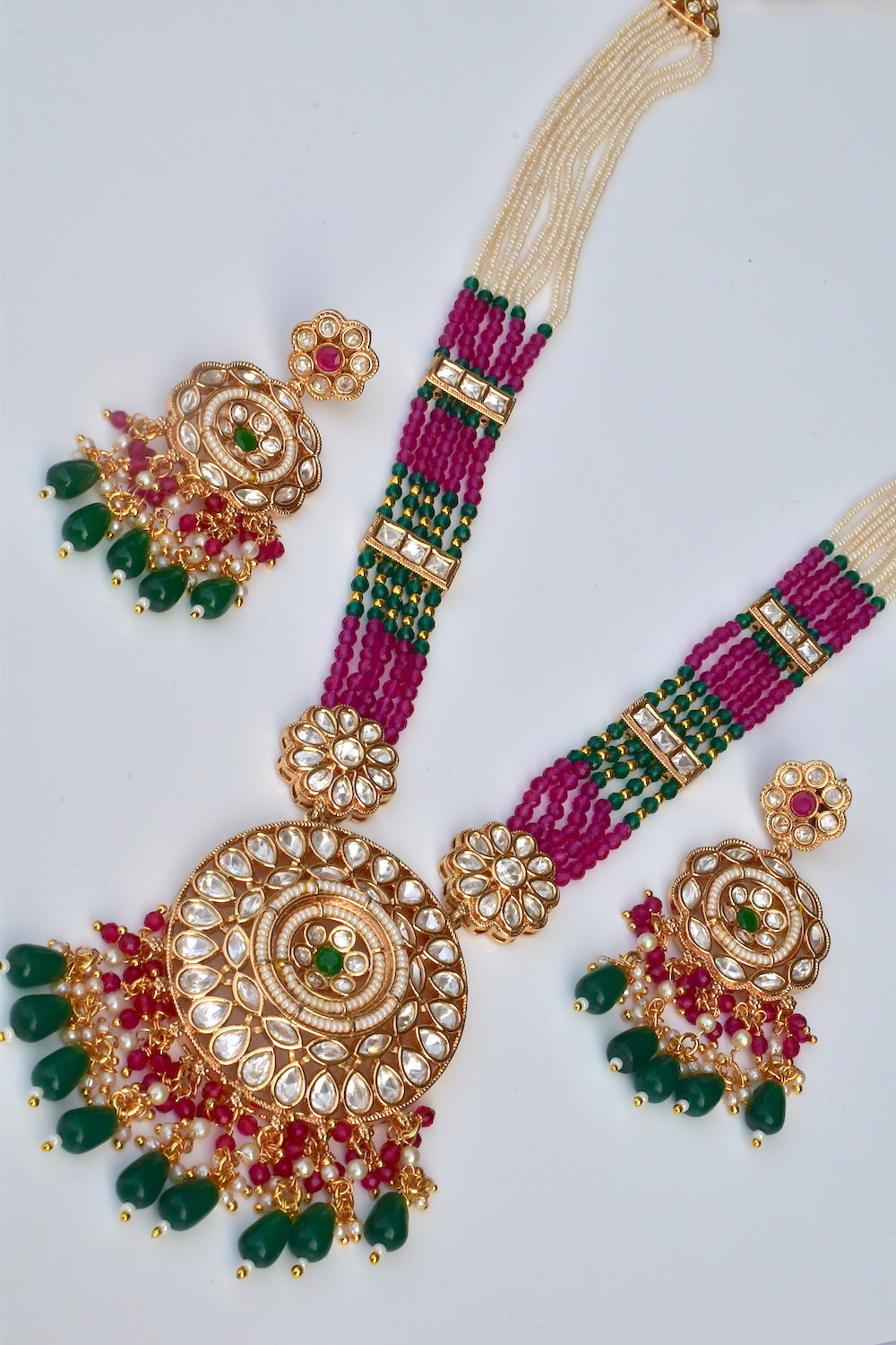 Kundan Long Necklace Earrings Set klnes230931