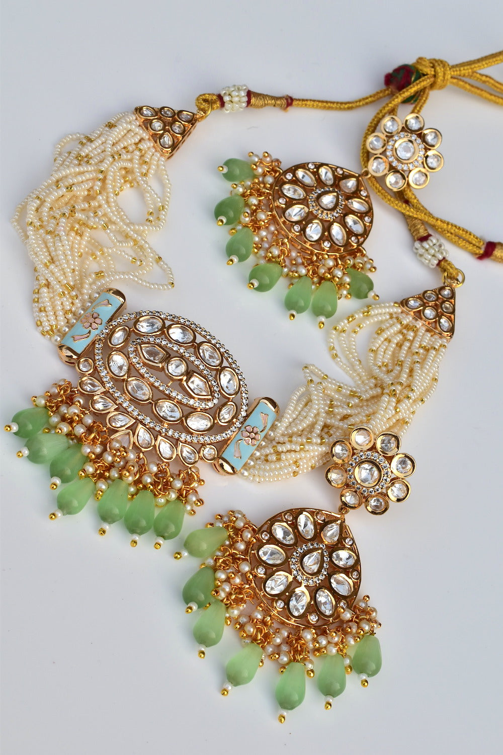 green kundan choker set