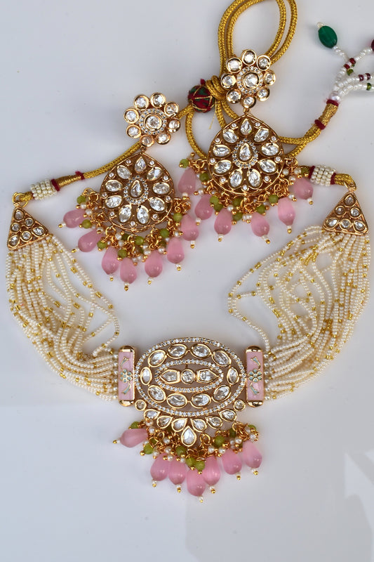 pink choker necklace set