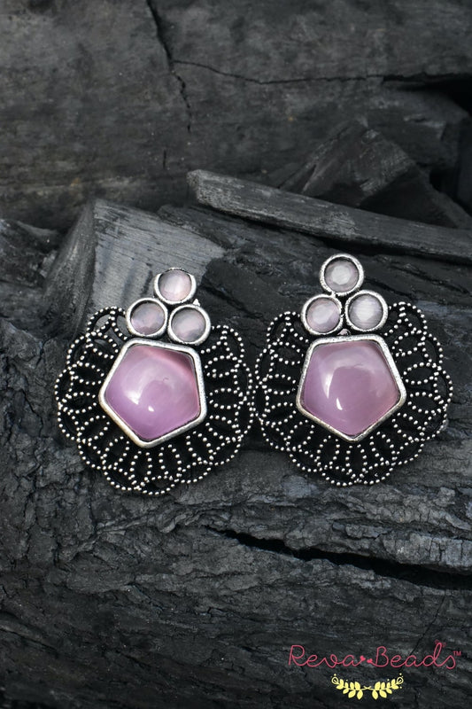 pink oxidised stud earrings