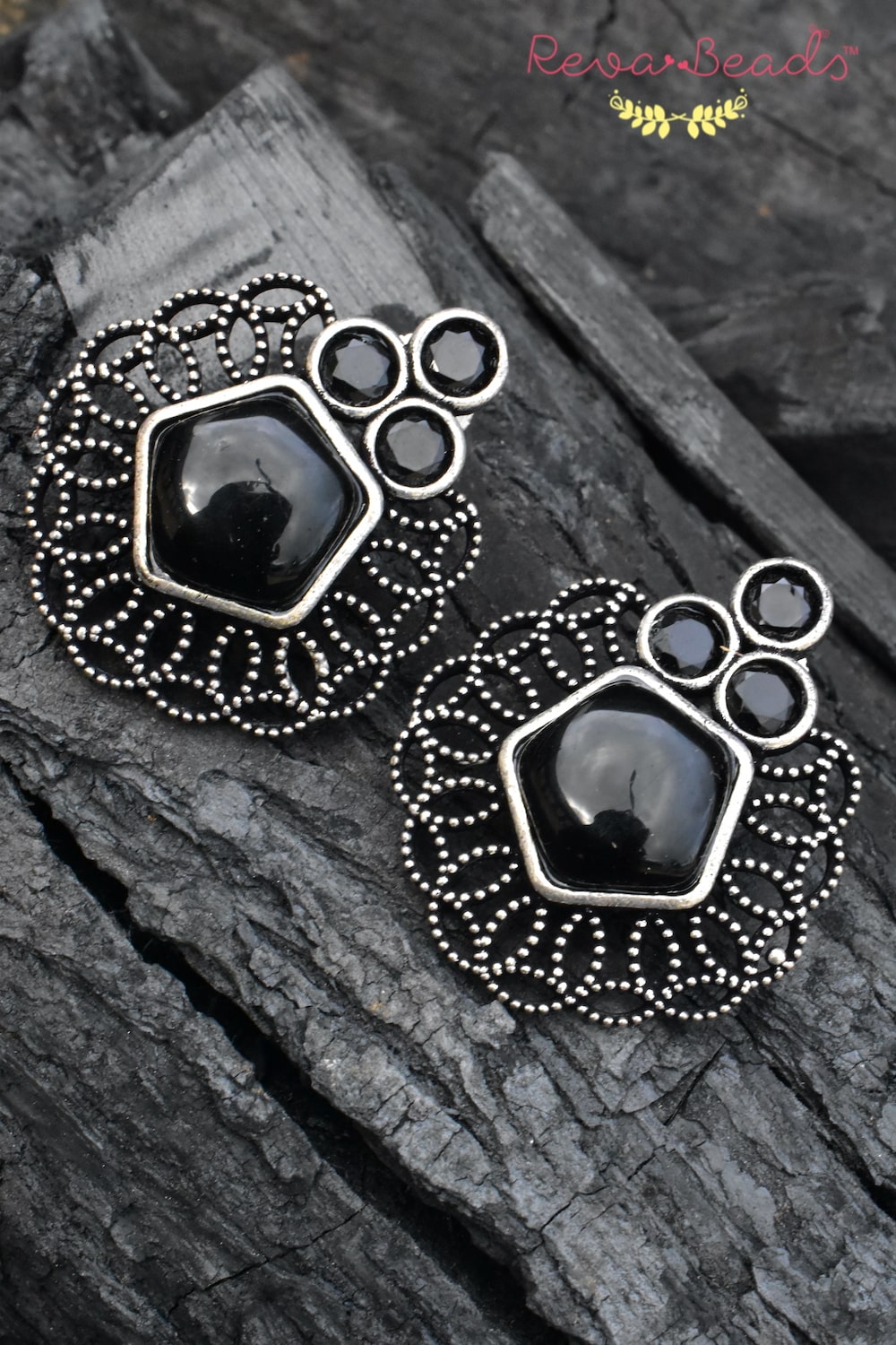 black oxidised stud earrings