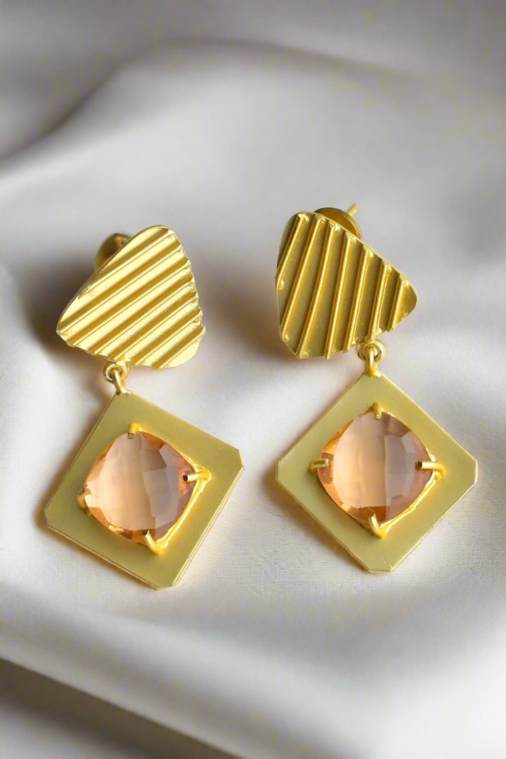 peach stone matte gold earrings