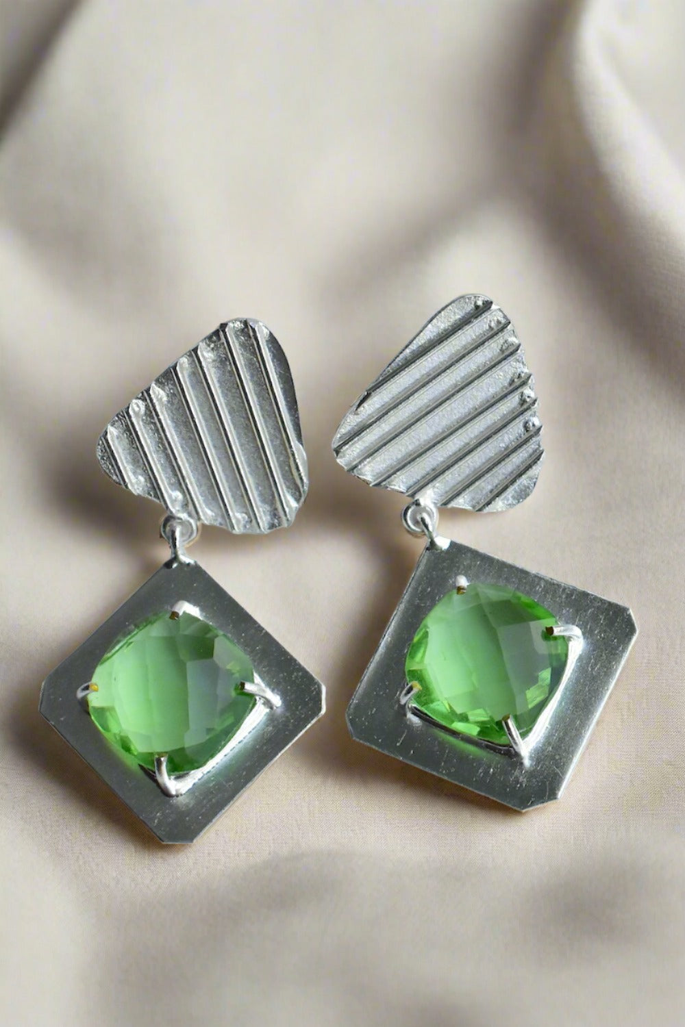 pastel green silver earrings