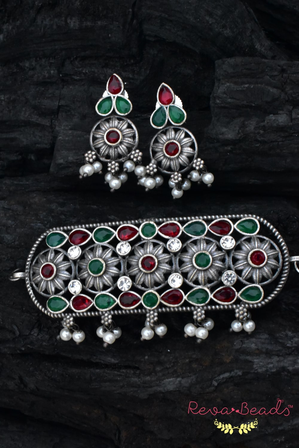 stone studded choker earrings